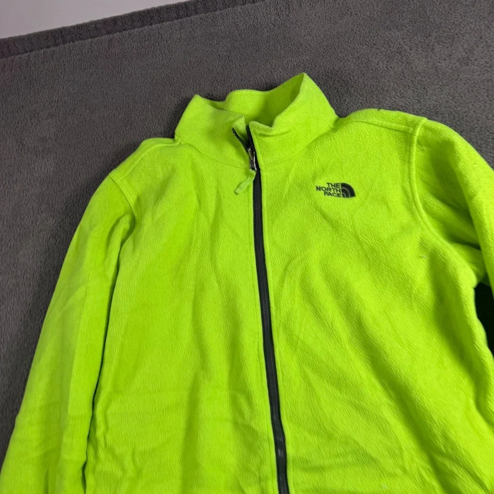 The North Face Boys XL 18/20 Neon Lime Green Full Zip Fleece Jacket Mock Neck